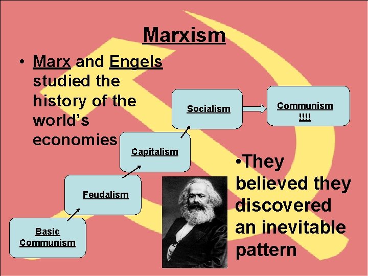 Marxism • Marx and Engels studied the history of the world’s economies Capitalism Feudalism