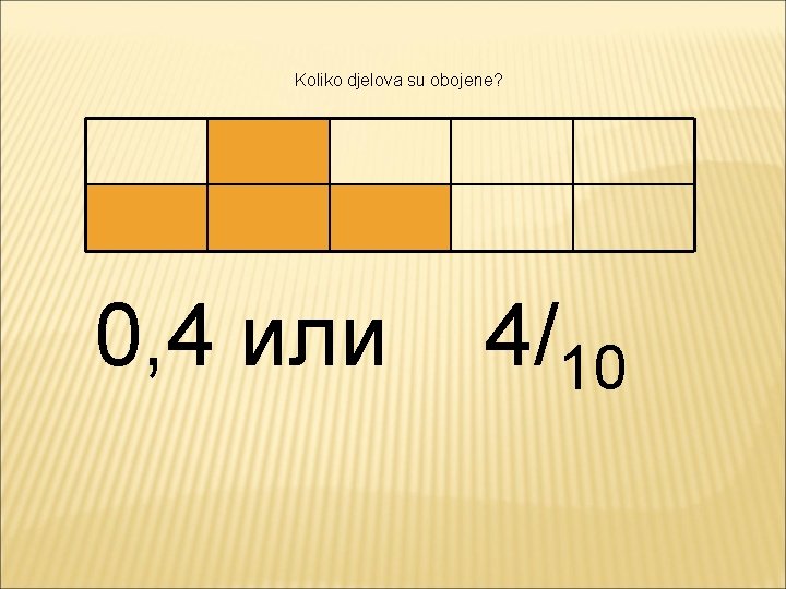 Koliko djelova su obojene? 0, 4 или 4/10 