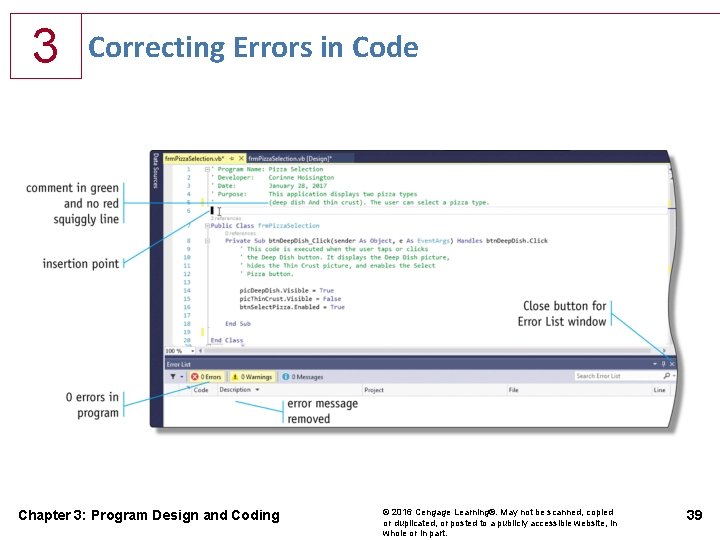 3 Correcting Errors in Code Chapter 3: Program Design and Coding © 2016 Cengage
