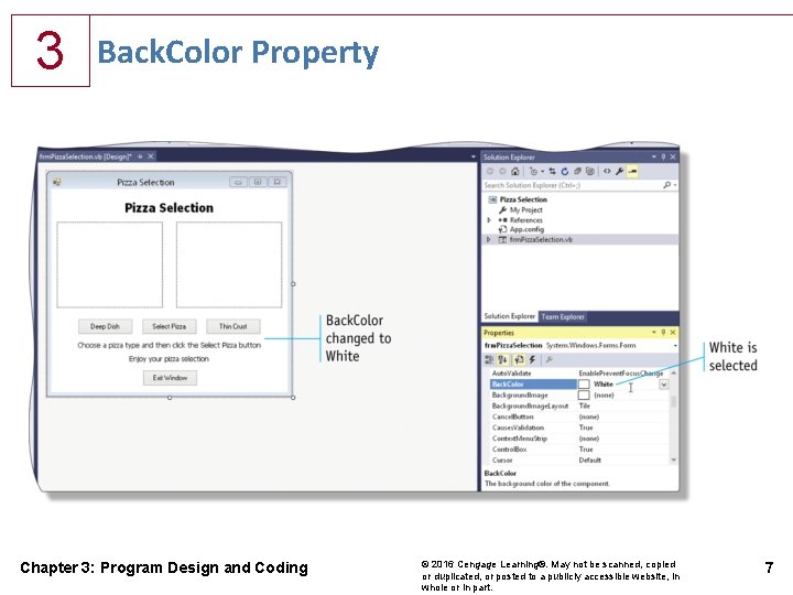 3 Back. Color Property Chapter 3: Program Design and Coding © 2016 Cengage Learning®.