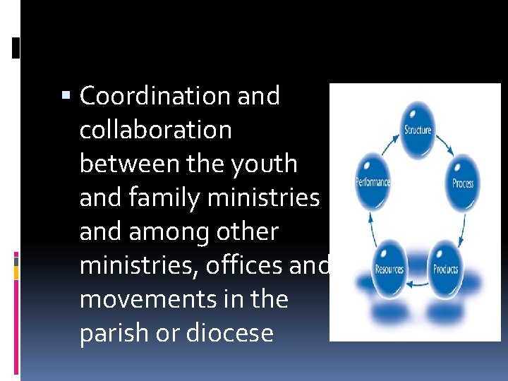  Coordination and collaboration between the youth and family ministries and among other ministries,