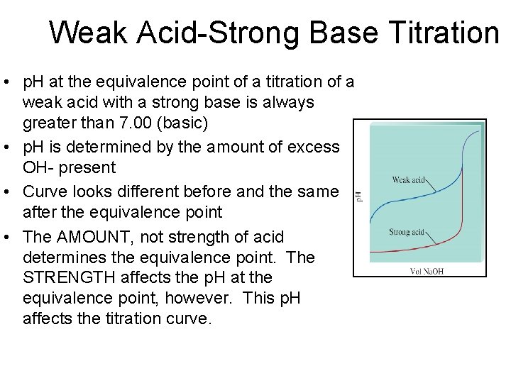 Weak Acid-Strong Base Titration • p. H at the equivalence point of a titration