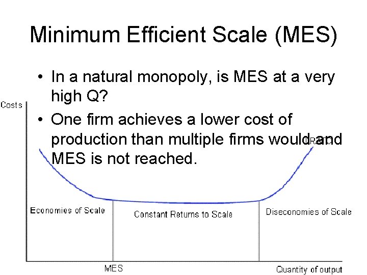 Minimum Efficient Scale (MES) • In a natural monopoly, is MES at a very
