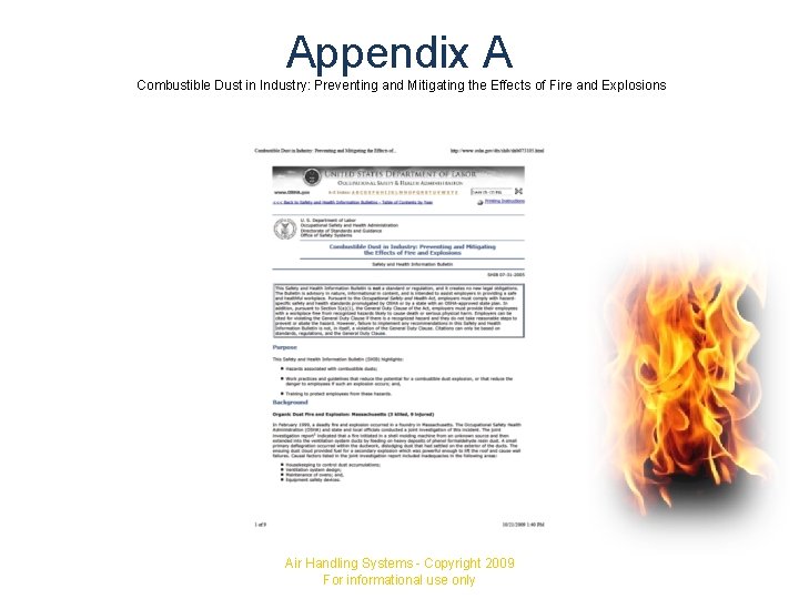 Appendix A Combustible Dust in Industry: Preventing and Mitigating the Effects of Fire and