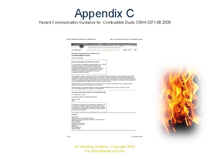 Appendix C Hazard Communication Guidance for Combustible Dusts OSHA 3371 -08 2009 Air Handling