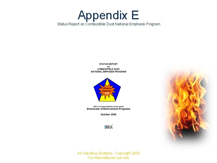 Appendix E Status Report on Combustible Dust National Emphasis Program Air Handling Systems -