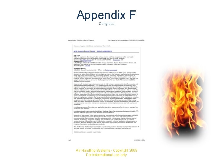 Appendix F Congress Air Handling Systems - Copyright 2009 For informational use only 