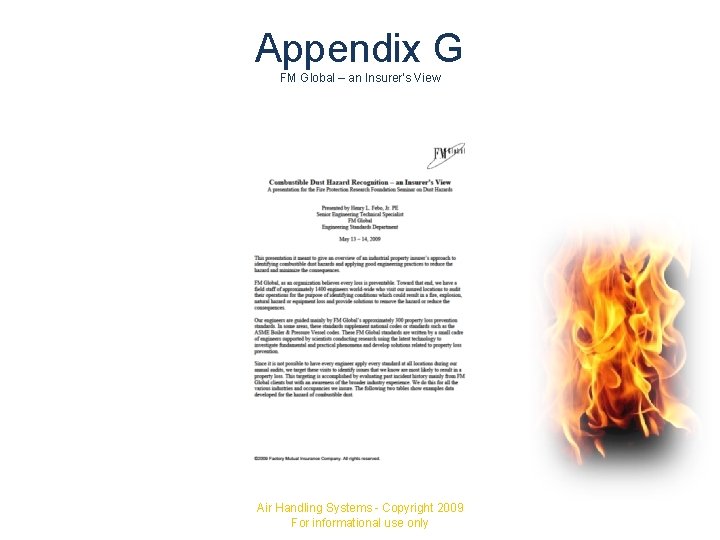Appendix G FM Global – an Insurer’s View Air Handling Systems - Copyright 2009