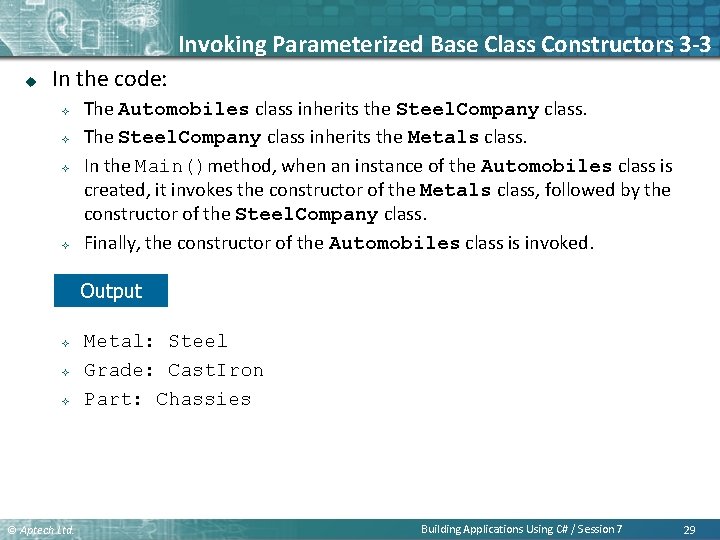 Invoking Parameterized Base Class Constructors 3 -3 u In the code: ² ² The Invoking Parameterized Base Class Constructors 3 -3 u In the code: ² ² The