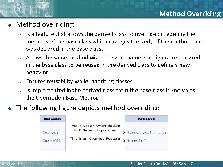 Method Overriding u Method overriding: ² ² u Is a feature that allows the Method Overriding u Method overriding: ² ² u Is a feature that allows the
