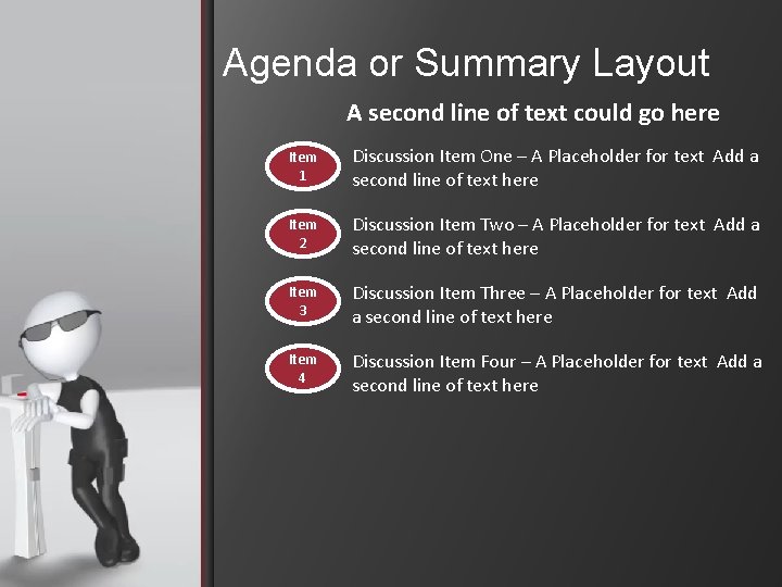 Agenda or Summary Layout A second line of text could go here Item 1