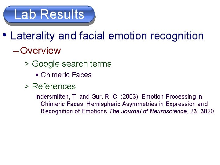 Lab Results • Laterality and facial emotion recognition – Overview > Google search terms