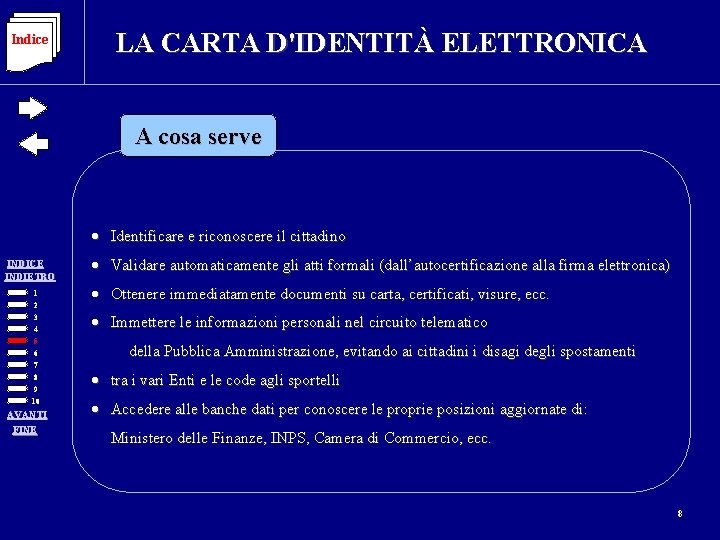 Indice LA CARTA D'IDENTITÀ ELETTRONICA A cosa serve · Identificare e riconoscere il cittadino