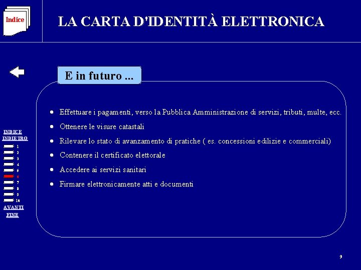 Indice LA CARTA D'IDENTITÀ ELETTRONICA E in futuro. . . · Effettuare i pagamenti,