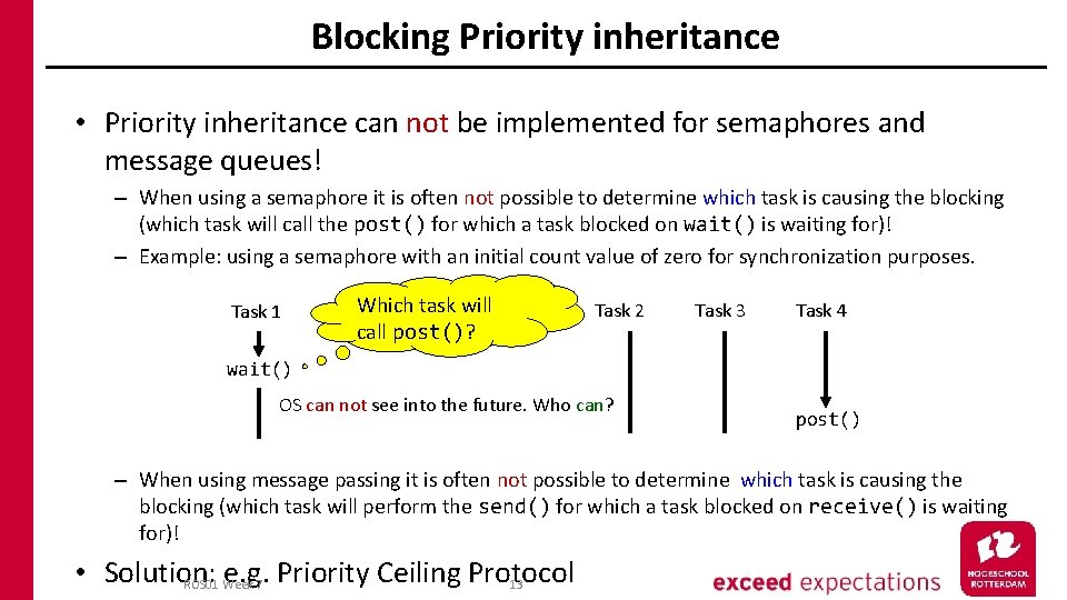 Blocking Priority inheritance • Priority inheritance can not be implemented for semaphores and message