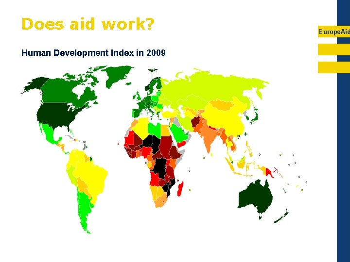 Does aid work? Human Development Index in 2009 Europe. Aid 