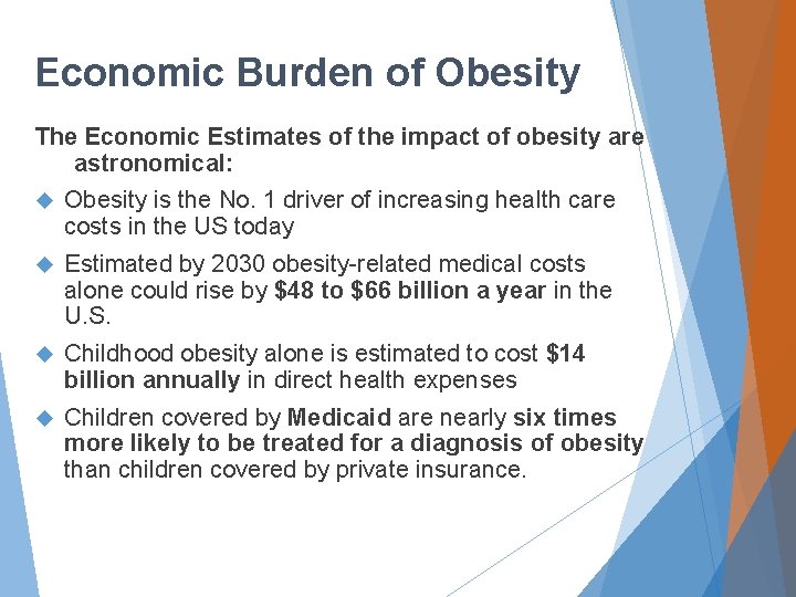 Economic Burden of Obesity The Economic Estimates of the impact of obesity are astronomical: