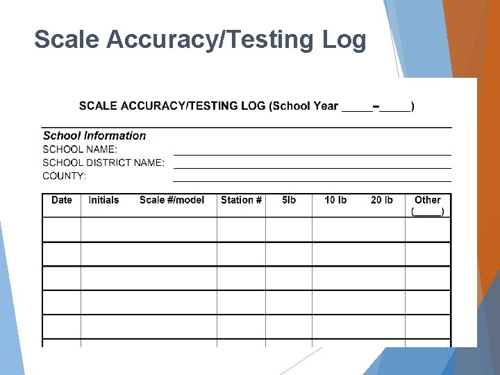Scale Accuracy/Testing Log 