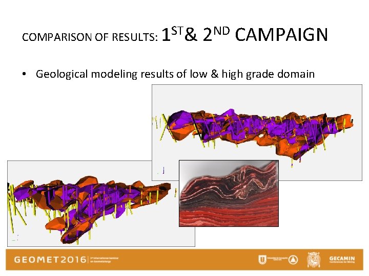COMPARISON OF RESULTS: 1 ST& 2 ND CAMPAIGN • Geological modeling results of low