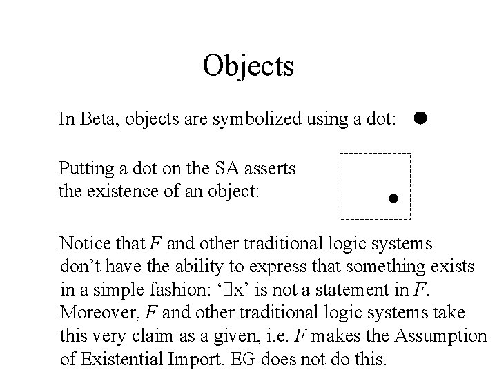 Objects In Beta, objects are symbolized using a dot: Putting a dot on the