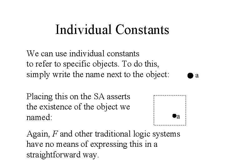 Individual Constants We can use individual constants to refer to specific objects. To do