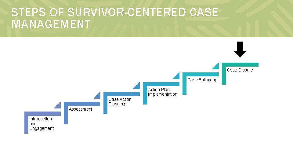 STEPS OF SURVIVOR-CENTERED CASE MANAGEMENT Case Closure Case Follow-up Action Plan Implementation Case Action