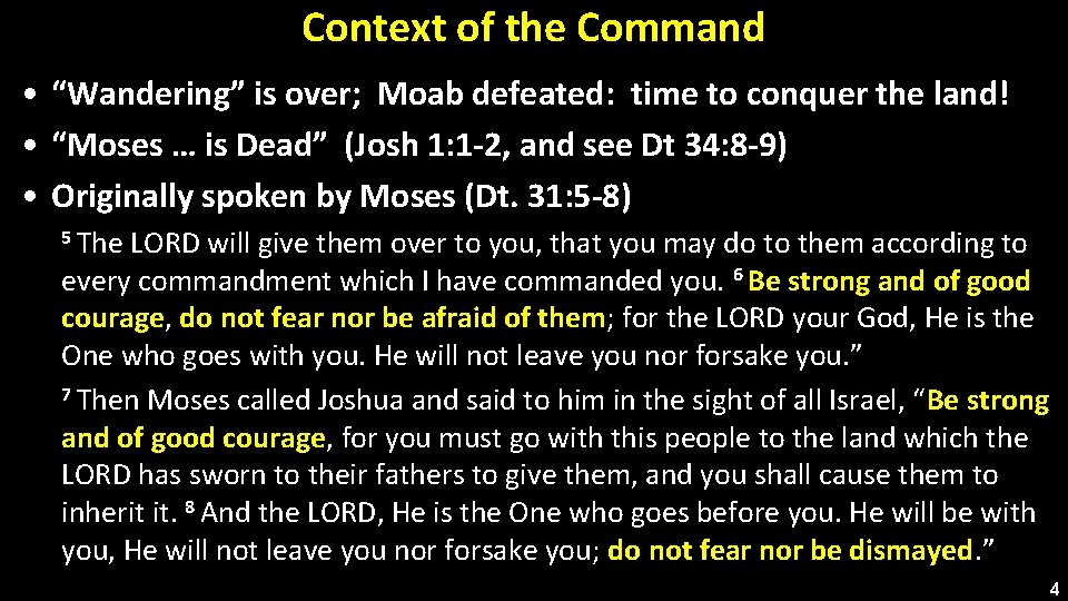 Context of the Command • “Wandering” is over; Moab defeated: time to conquer the
