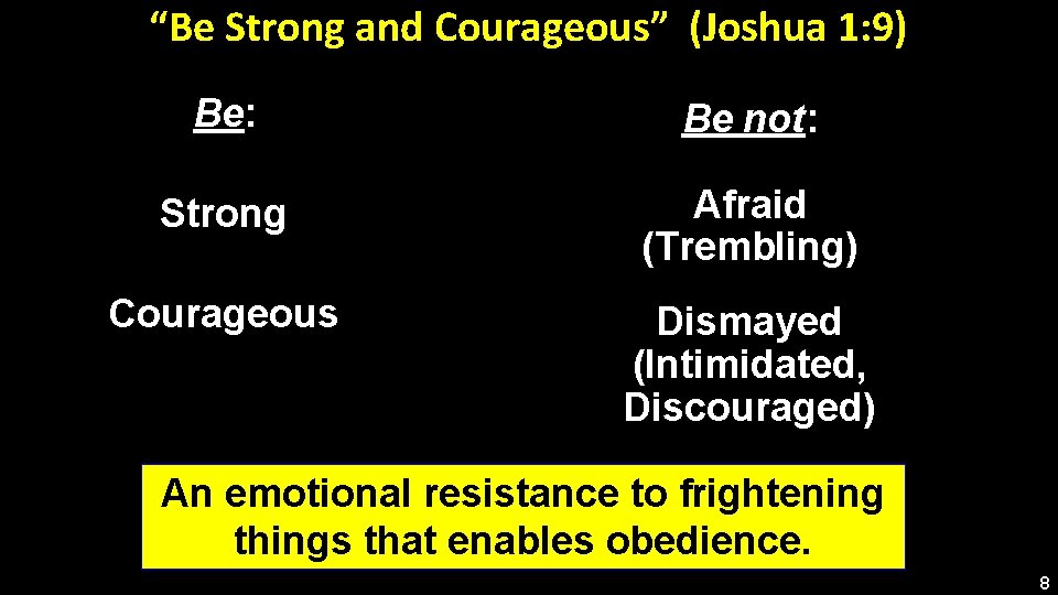 “Be Strong and Courageous” (Joshua 1: 9) Be: Be not: Strong Afraid (Trembling) Courageous