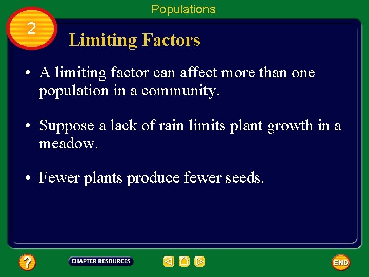 Populations 2 Limiting Factors • A limiting factor can affect more than one population