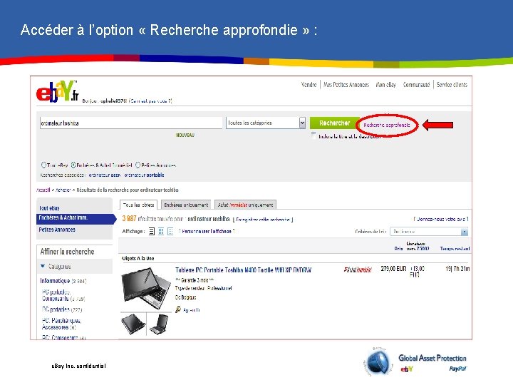 Accéder à l’option « Recherche approfondie » : e. Bay Inc. confidential 