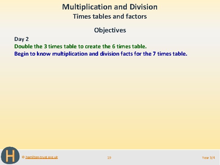 Multiplication and Division Times tables and factors Objectives Day 2 Double the 3 times