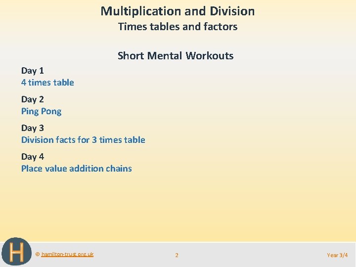 Multiplication and Division Times tables and factors Short Mental Workouts Day 1 4 times