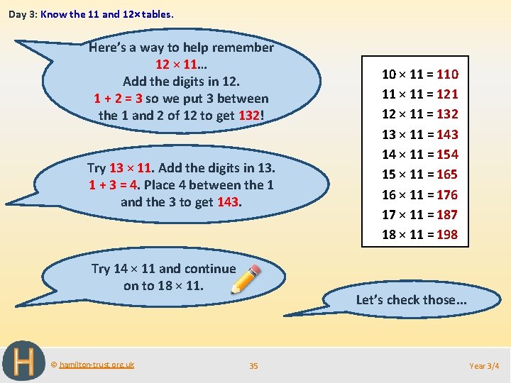 Day 3: Know the 11 and 12× tables. Here’s a way to help remember