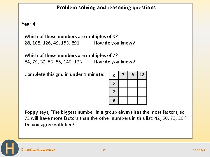 Problem solving and reasoning questions Year 4 Which of these numbers are multiples of