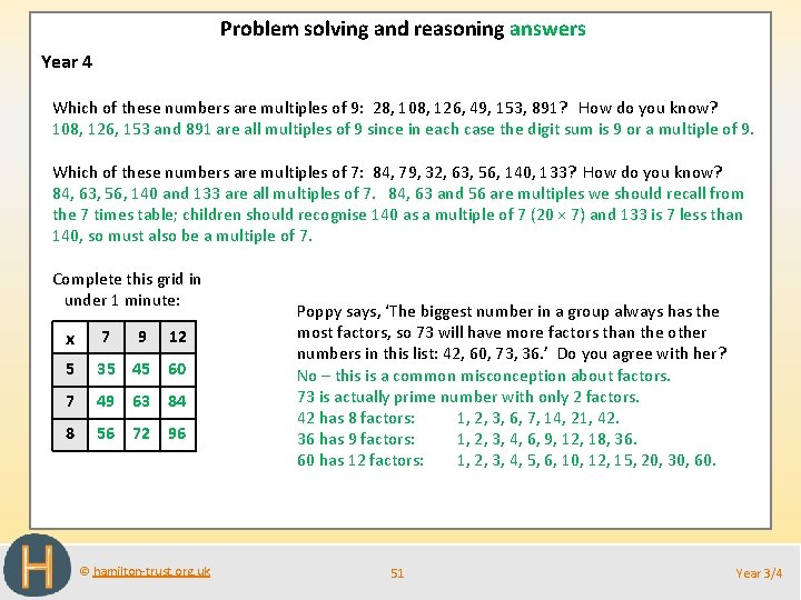 Problem solving and reasoning answers Year 4 Which of these numbers are multiples of