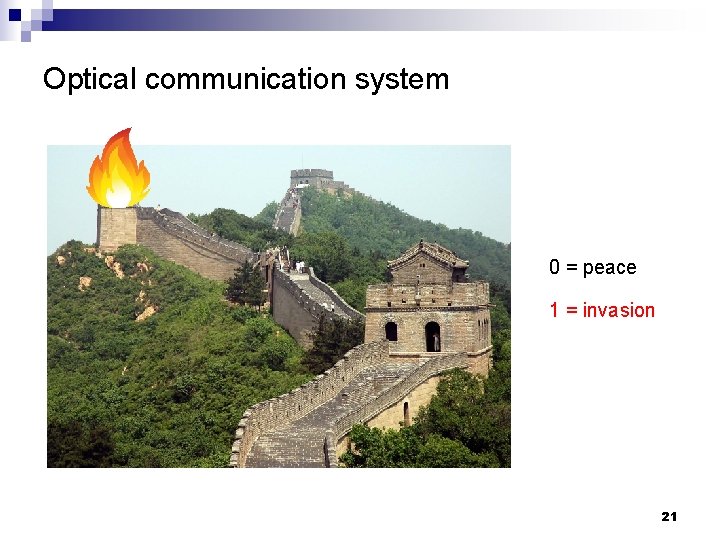 Optical communication system 0 = peace 1 = invasion 21 