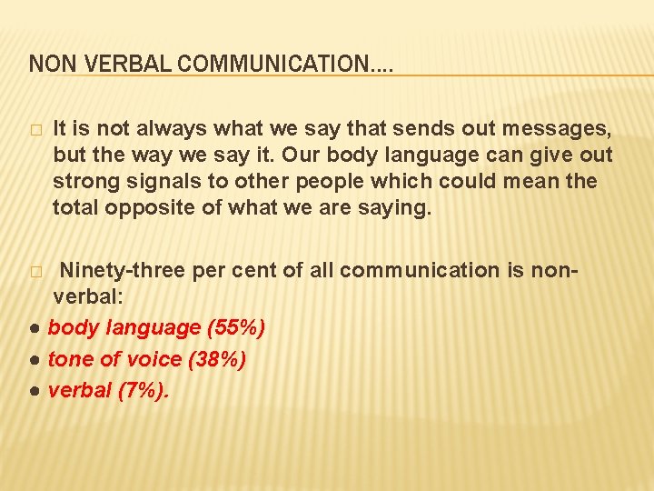NON VERBAL COMMUNICATION. . � It is not always what we say that sends