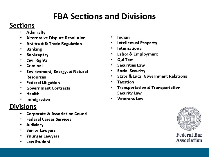 Sections • • • Admiralty Alternative Dispute Resolution Antitrust & Trade Regulation Banking Bankruptcy