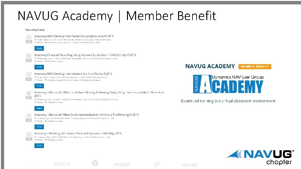 NAVUG Academy | Member Benefit explore engage elevate 