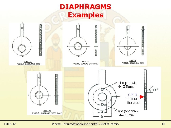 DIAPHRAGMS Examples vent (optional) Φ=2, 5 mm C. F. R. Internal to the pipe