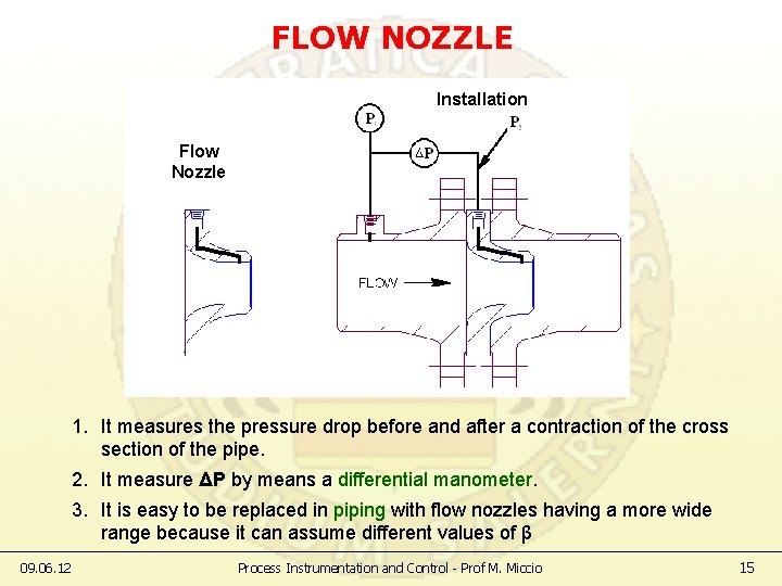 FLOW NOZZLE Installation Flow Nozzle 1. It measures the pressure drop before and after