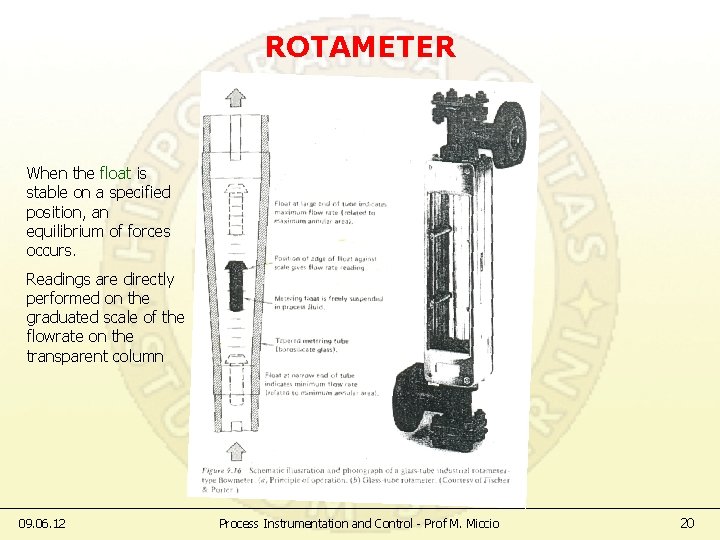 ROTAMETER When the float is stable on a specified position, an equilibrium of forces