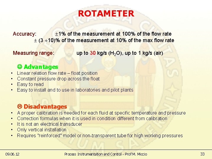 ROTAMETER Accuracy: 1% of the measurement at 100% of the flow rate (3 10)%