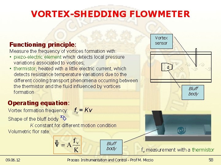 VORTEX-SHEDDING FLOWMETER Vortex sensor Functioning principle: Measure the frequency of vortices formation with: •