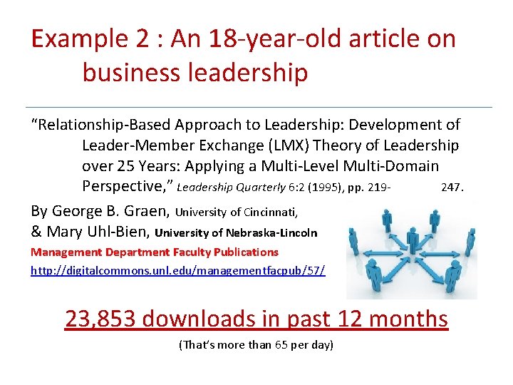 Example 2 : An 18 -year-old article on business leadership “Relationship-Based Approach to Leadership: