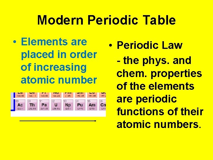 Modern Periodic Table • Elements are placed in order of increasing atomic number •