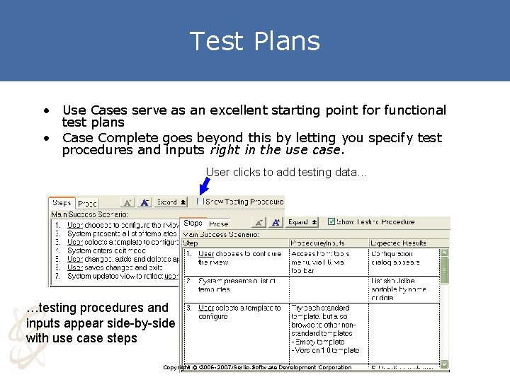 Test Plans • Use Cases serve as an excellent starting point for functional test