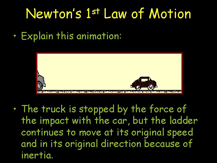 Newton’s st 1 Law of Motion • Explain this animation: • The truck is