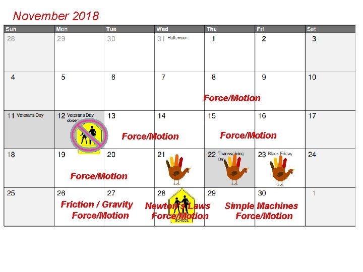 November 2018 Force/Motion Friction / Gravity Force/Motion Newton’s Laws Force/Motion Simple Machines Force/Motion 