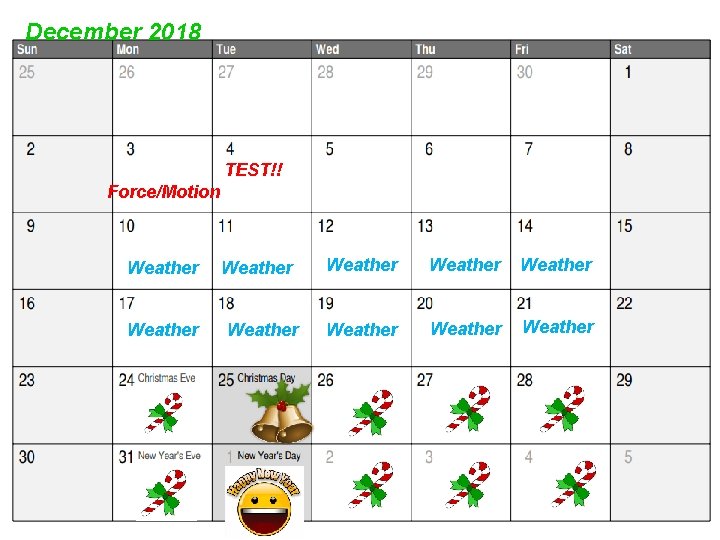 December 2018 TEST!! Force/Motion Weather Weather Weather 